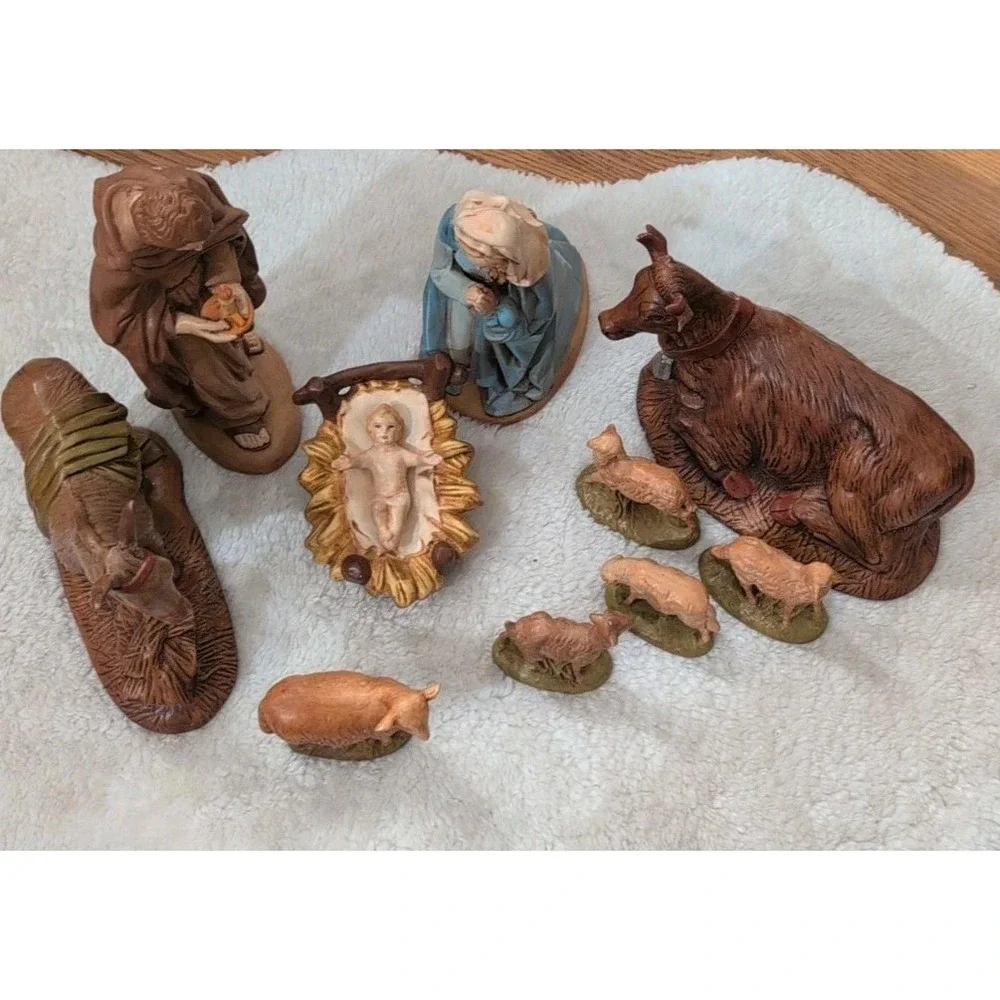 Nativity Set Large 11  Atlantic Mold Porcelain Vintage Baby Jesus‎ Joseph Mary